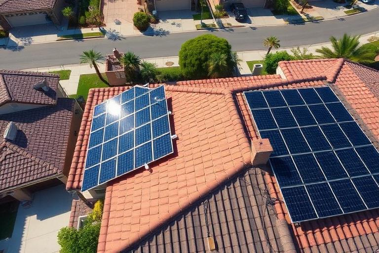 Rooftop solar panel installation in Bakersfield suburb