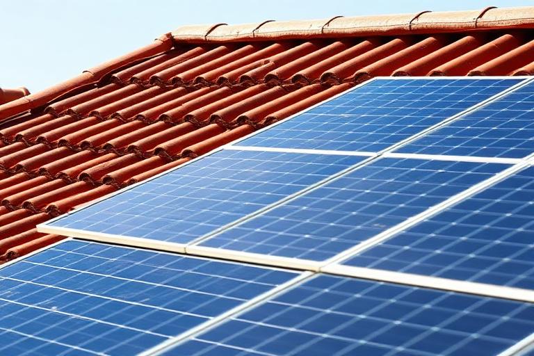 Solar panels on Spanish tile roof
